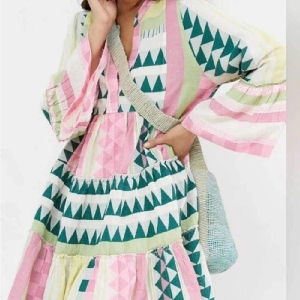 Devotion Twins Dress Ella Mini Tunic Swing in Ibiza Aztec Green Pink